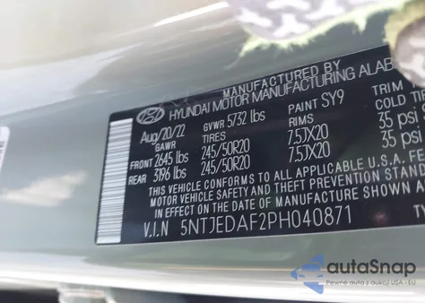 2023 Hyundai Santa Cruz Limited z USA, uszkodzony, nr VIN 5NTJEDAF2PH040871